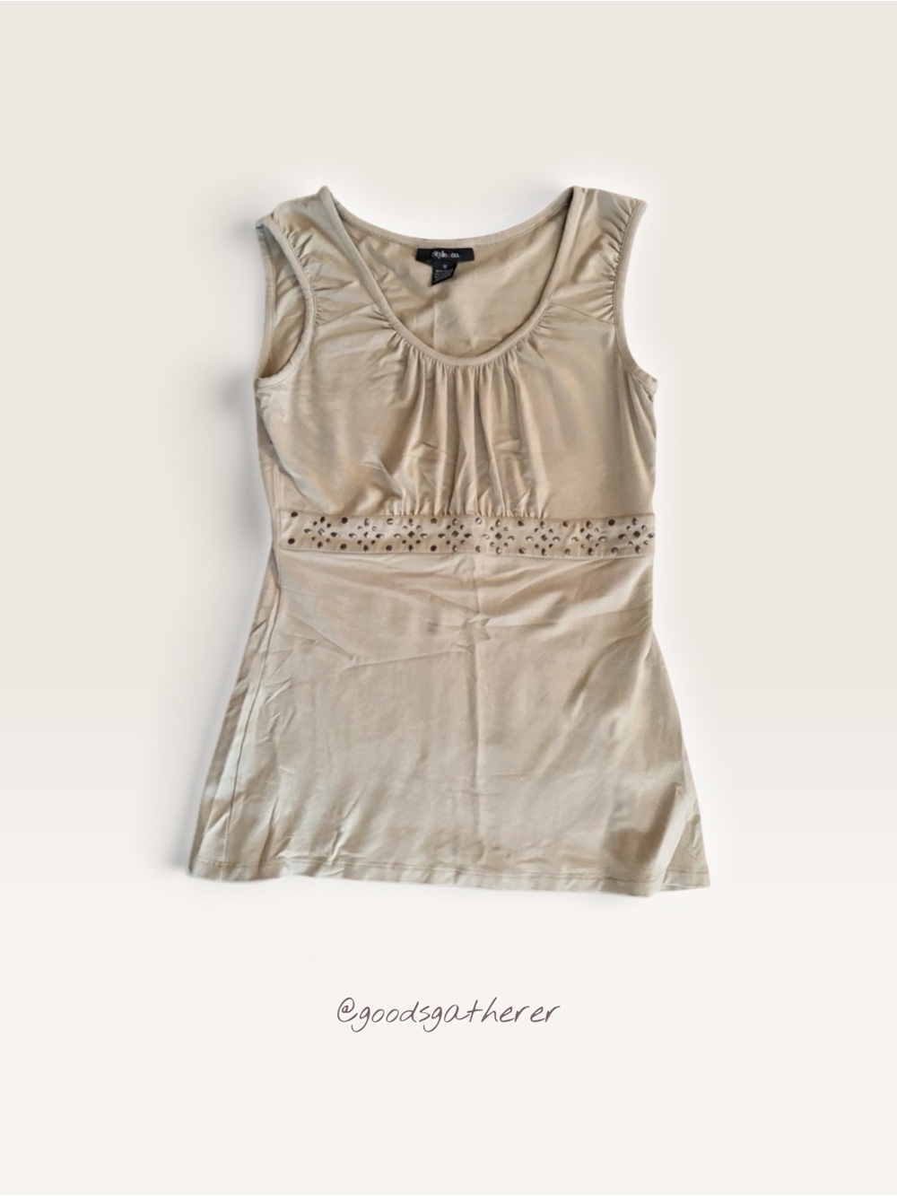 Style & Co Women’s Small Beige Tan Rayon Stretch Empire Waist Cutout Tank Top